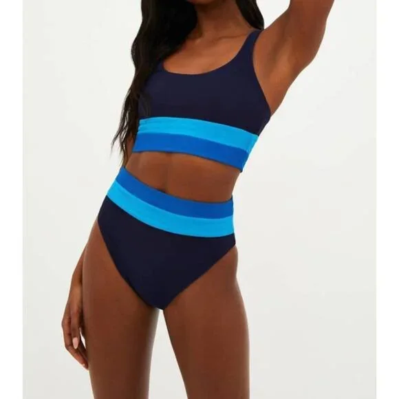 NWT Beach Riot Mackenzie-Heidi Color Block Bikini Top in Blue - Size Medium - Picture 2 of 11